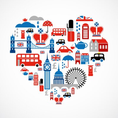 Sticker London Liebe - Herz mit vielen Vektor-Icons