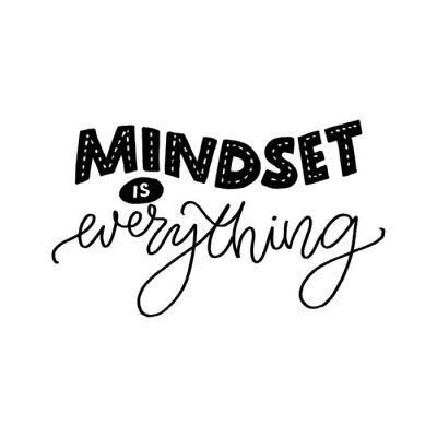 Sticker Mindset is everything. Motivational quote about fixed and growth mind set. Inspirational slogan for coaching and business progress. Hand lettering inscription, black vector text isolated on white