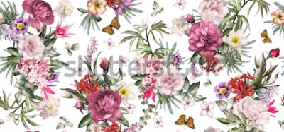 Sticker Romantische Komposition mit Blumen und Schmetterlingen