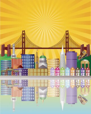 Sticker San Francisco Skyline bei Sonnenaufgang Illustration