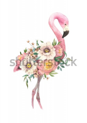 Sticker Tiere für Kinder Flamingo und Blumen Aquarell