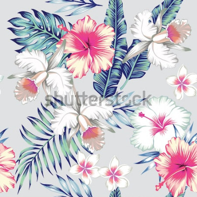 Sticker Tropische Blumen Orchideen und Hibiskus