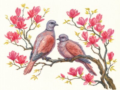 Sticker Zwei Tauben zwischen den Magnolien