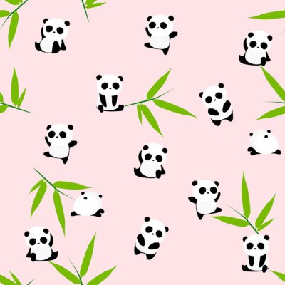 Tapete Pandas mit Bambus auf rosa Hintergrund