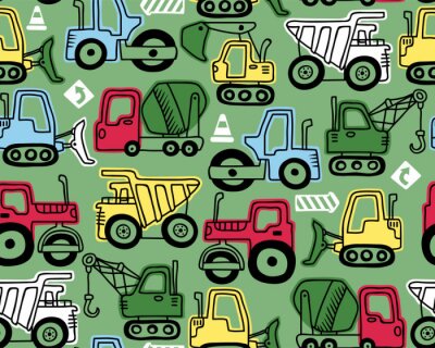 Tapete Seamless pattern vector of construction vehicles cartoon