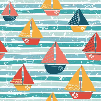 Tapete Seamless pattern with boats. Vector illustration with sailboats