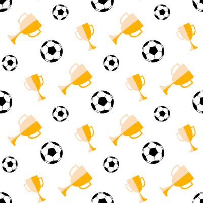 Tapete Seamless pattern with soccer ball and winner cup. Vector football background