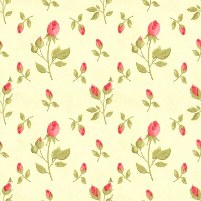 Tapete Shabby Chic-Rosen auf gelbem Hintergrund