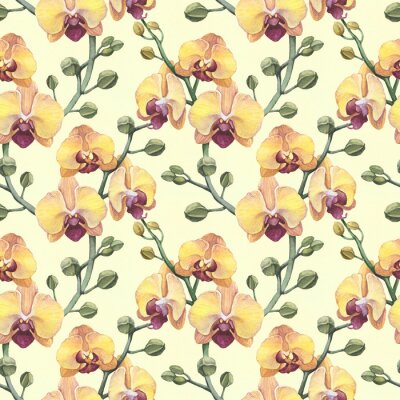 Tapete Vintage nahtlose Muster mit Aquarell Orchidee Blumen