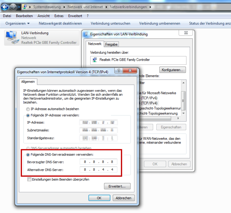Netzwerkeinstellungen DNS-Server
