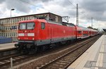 112 138 wartet am 1.8.2016 mit dem RE13 (RE17689) nach Leipzig Hauptbahnhof im Magdeburger Hauptbahnhof auf Abfahrt.