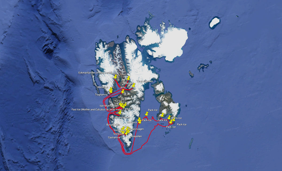 Route der Expedition per Schiff ab Spitzbergen (Arktis)