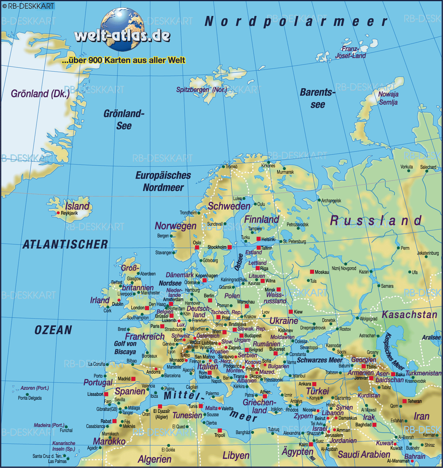 Welt Europa Konturkarte