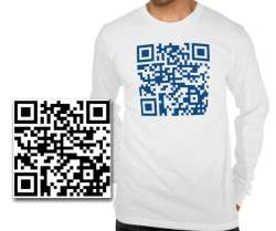 Link zum Newsletter als QR-Code; auch auf T-Shirts