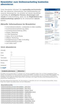 Newsletter-Bestellseite von Onlinemarketing-Praxis