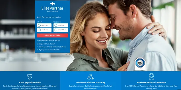 Startseite der Partnerbörse ElitePartner