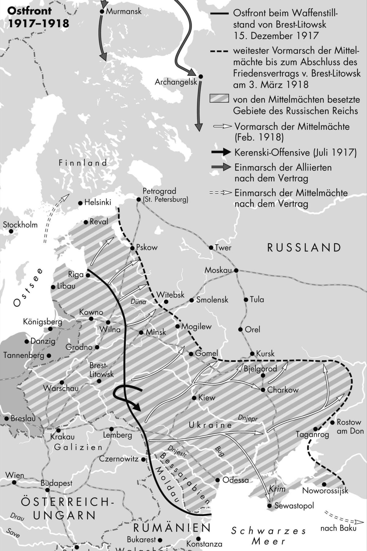 1. Erster Weltkrieg, Verlauf der Ostfront 1917 bis 1918 |