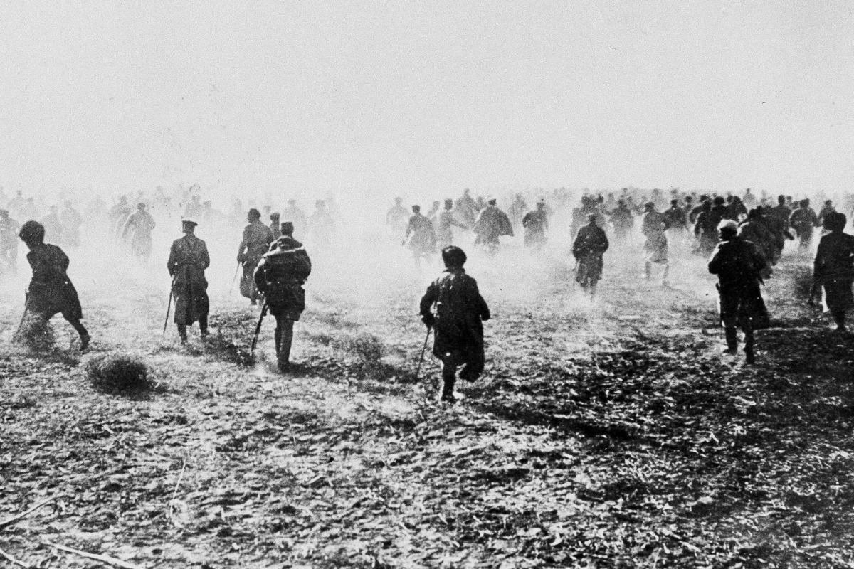 Photo shows a scene from a Russian battlefield in 1917. Exact date and location are unknown. (AP Photo) |