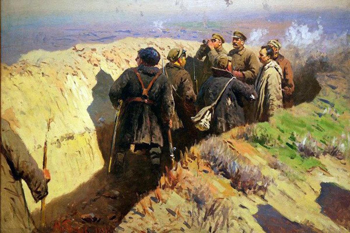 Mitrophan_Grekov_33_-_Stalin,_Voroshilov_and_Shchadenko_in_the_trenches_Tsaritsyn