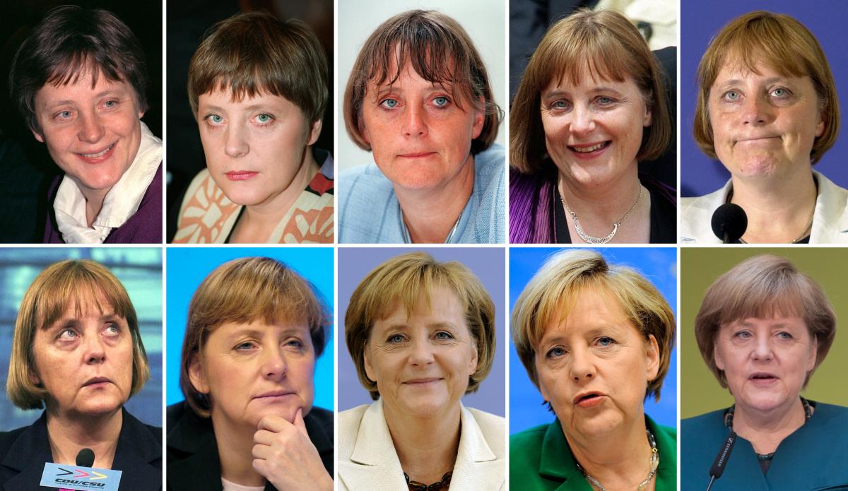 Immer dieselbe Frau: Angela Merkel in der oberen Reihe (v.l.): 1991, 1994, 1997, 1999, 2000. Und in der unteren Reihe (v.l.): 2001, 2003, 2009, 2010, 2013