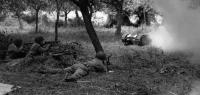 BRETTEVILLE-SUR-AY, FRANCE - 1944: Durant la bataille de Normandie, un mini tank 'Hanneton' rempli d'explosifs est envoyé par les allemands sur les troupes américaines qui tentent de le faire exploser avant qu'il ne les atteigne, en 1944 à Bretteville-sur-Ay, France. (Photo by Keystone-France\Gamma-Rapho via Getty Images) Getty ImagesGetty Images