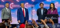 Former President Donald Trump and Robert F. Kennedy Jr appear together on the stage during a rally. Turning Point Action is hosting the rally in support of former President Donald Trump as the campaign enters its final 2 weeks. (Photo by Jen Golbeck / SOPA Images/Sipa USA)