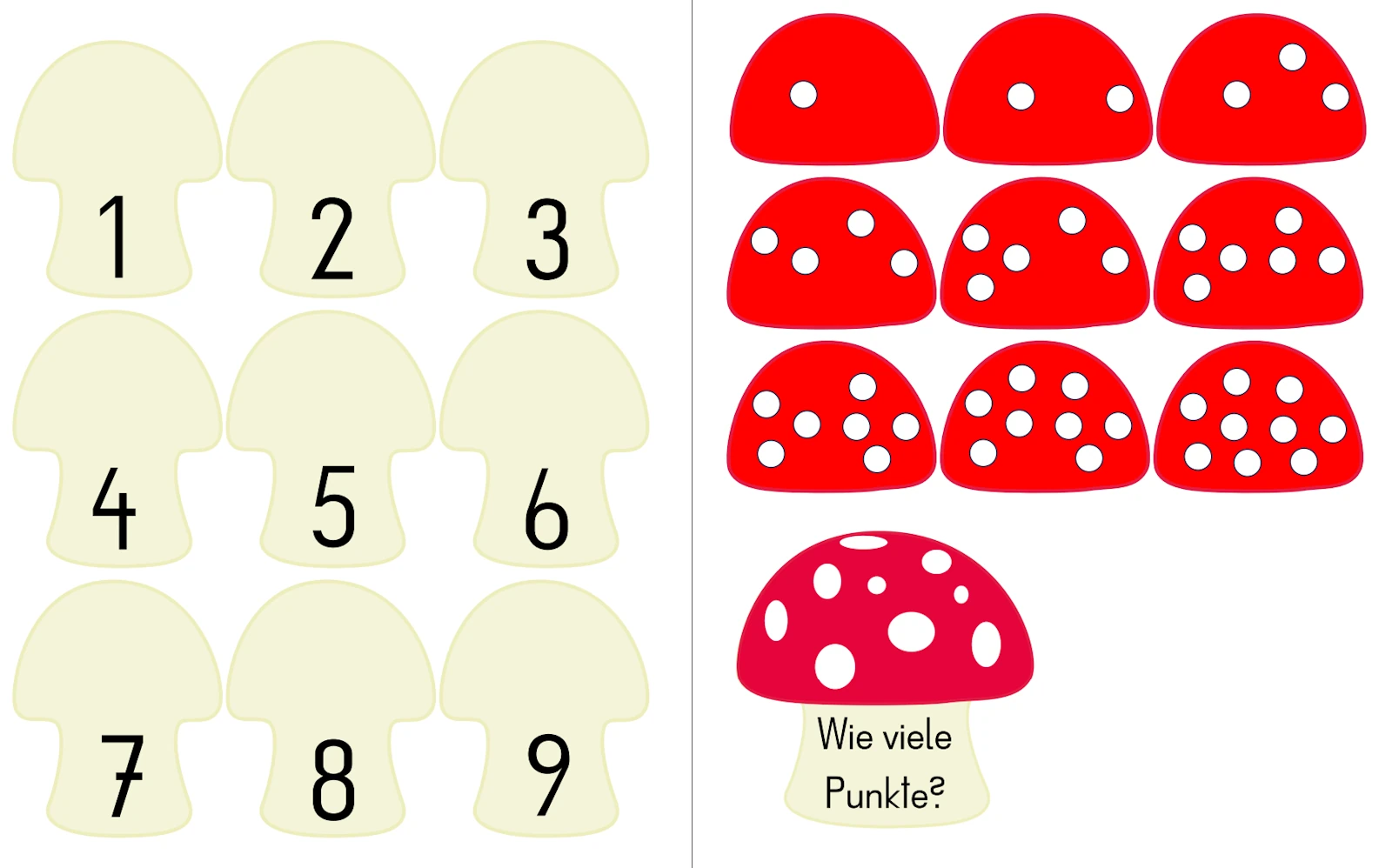 menge zahl pilzhut • Aufgabenmappe Ziffern-Mengen-Zuordnung