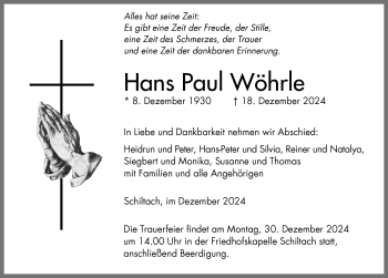 Traueranzeige von Hans Paul Wöhrle von Schwarzwälder Bote