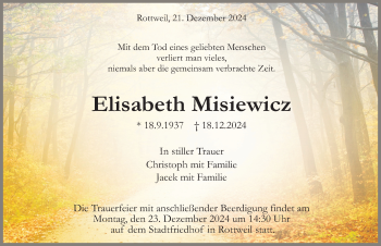 Traueranzeige von Elisabeth Misiewicz von Schwarzwälder Bote