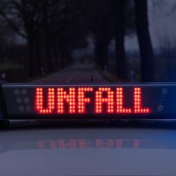 Ein Streifenwagen der Polizei steht bei einem Verkehrsunfall mit Blaulicht und dem Schriftzug "Unfall" im Display auf einer Landstraße. Im Kreis Altenkirchen hat ein Autodieb bei einer Spritztour mit einem gestohlenen Auto einen Unfall mit Totalschaden verursacht. 