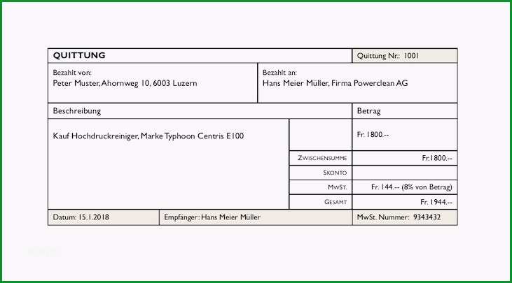 quittung vorlage schweiz