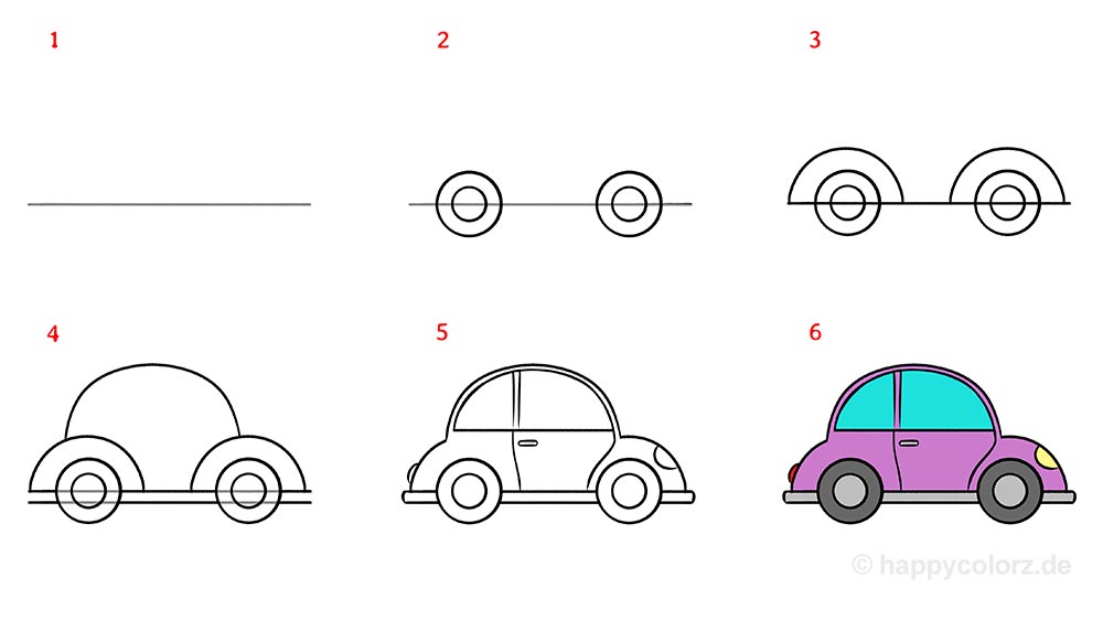 Auto malen für Kinder - Schritt für Schritt