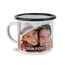 Emailletasse wei&szlig; Rand schwarz - 300 ml