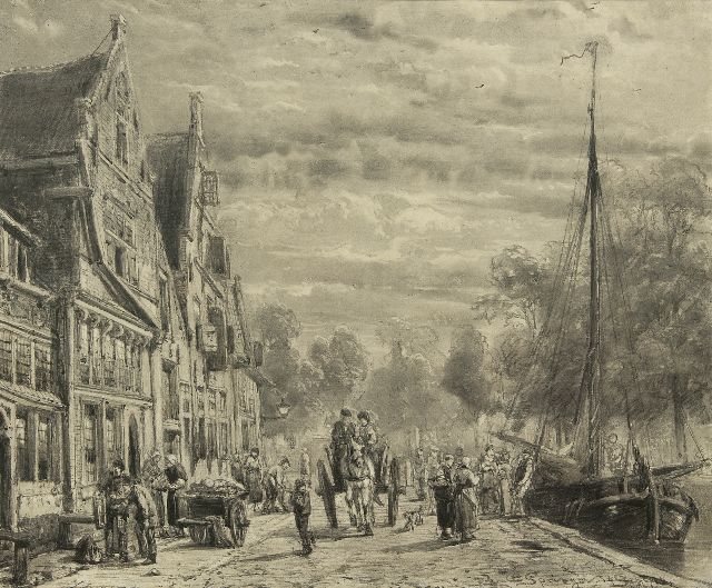 Cornelis Springer | Die Biersluis te Hoorn, Holzkohle  auf Papier, 52,2 x 63,2 cm, Unterzeichnet u.r. und datiert 14 Sept. 1874