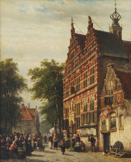 Cornelis Springer | Das Rathaus von Naarden an der Marktstraat, Öl auf Holz, 51,6 x 42,0 cm, Unterzeichnet u.r. und datiert 1863