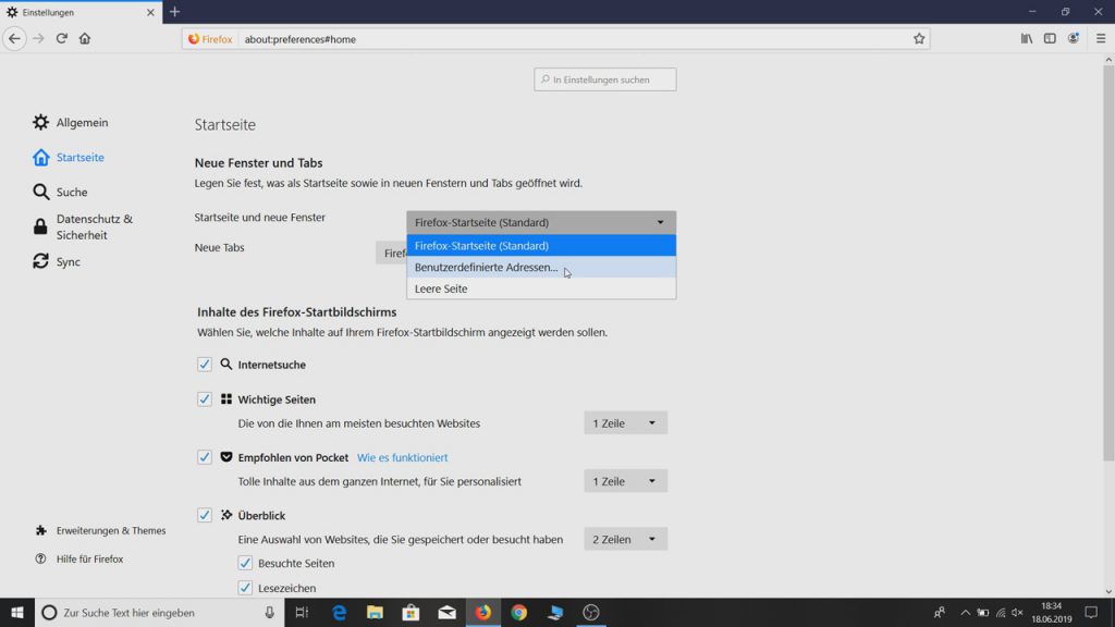Startseite und neue Fenster - Mozilla Firefox Startseite ändern