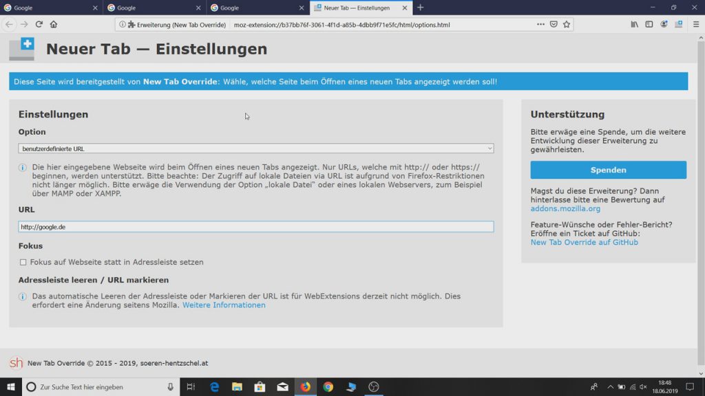 Wunschstartseite für neue Tabs eingeben - Mozilla Firefox Startseite und Tabs ändern