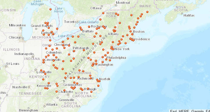 Map widget produced by the previous code example