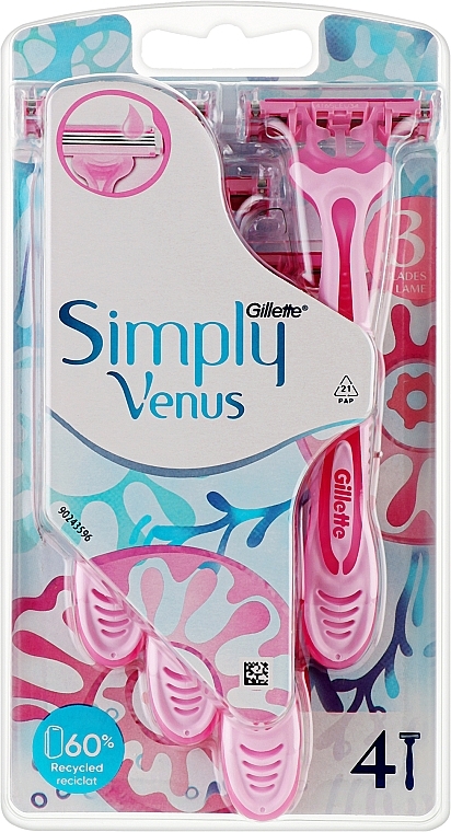 Одноразовые бритвенные станки, 4шт - Gillette Simply Venus 3 Simply Smooth