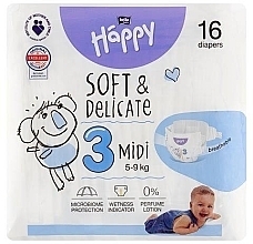 Детские подгузники 5-9 кг, размер 3 Midi, 16 шт Bella Baby Happy Soft & Delicate