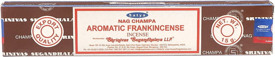 Viiruk "Lõhnav viiruk" - Satya Aromatic Frankincense Incense