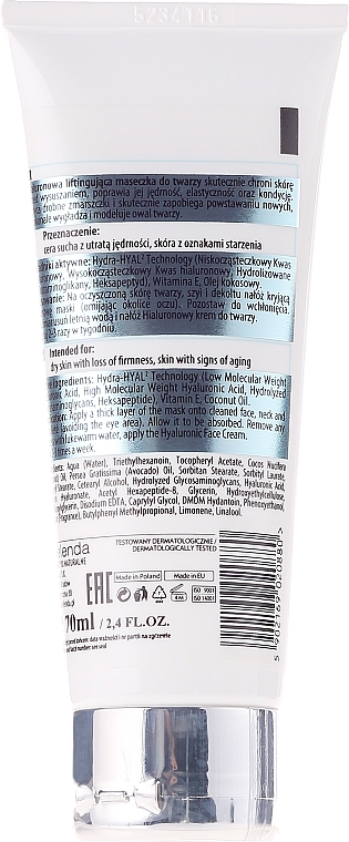 Hüaluroonmask-lifting näole Bielenda Professional Hydra-Hyal Injection Hyaluronic Lifting Face Mask