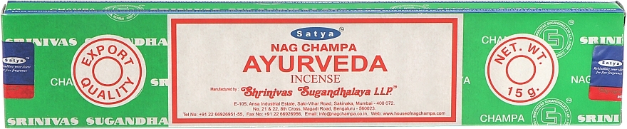 India viiruk "Ayurveda" - Satya Ayurveda Incense