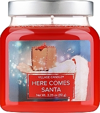 Scented Candle in Jar Village Candle Here Comes Santa