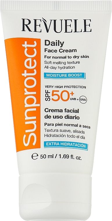 Moisturizing Face Sunscreen - Revuele Sunprotect Moisture Boost Daily Face Cream For Normal To Dry Skin SPF 50+