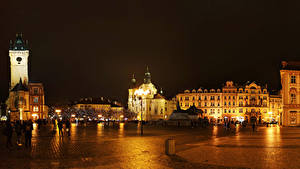 Papel de Parede Desktop República Checa Praga Edifício Praça da cidade Revérbero Noite Prague Square