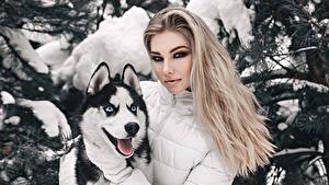 Hintergrundbilder Blond Mädchen Blondine Siberian Husky Make Up Schminke Anton Kharisov, Anastasia Fogler junge frau Tiere