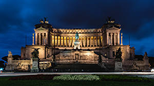 桌面壁纸，，意大利，罗马，房屋，纪念碑，晚上，Milan, Monumento a Vittorio Emanuele II，