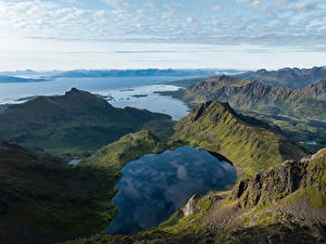 Hintergrundbilder Norwegen Lofoten See Gebirge Fjord Natur