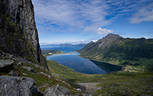 Фотографии Норвегия Лофотенские острова Гора Фьорд Morfjorden Природа